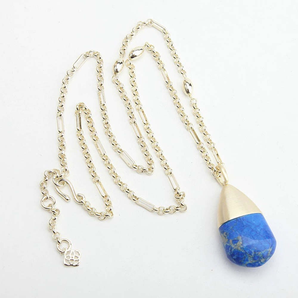 Kendra Scott Style Dark Blue Striped Stone Mid Length Sweater Chain